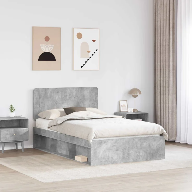 vidaXL Bettrahmen mit Kopfteil Beton 120 x 190 cm Massives Kiefernholz 3412518 – Bild 2