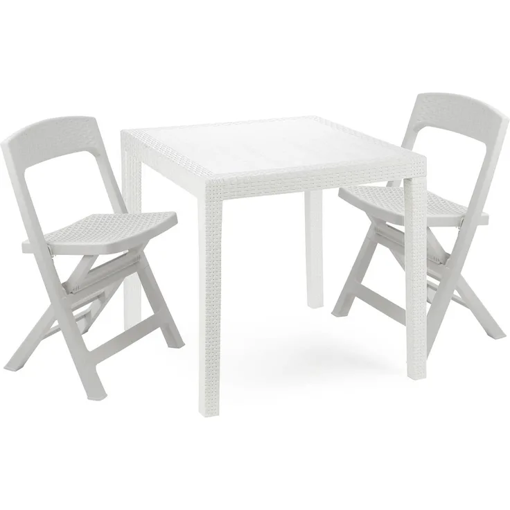 Dmora Outdoor Lounge Set Sanzeno, Outdoor oder Indoor Lounge Set, Quadratischer Tisch mit 2 Klappstühlen, Made in Italy, Weiß