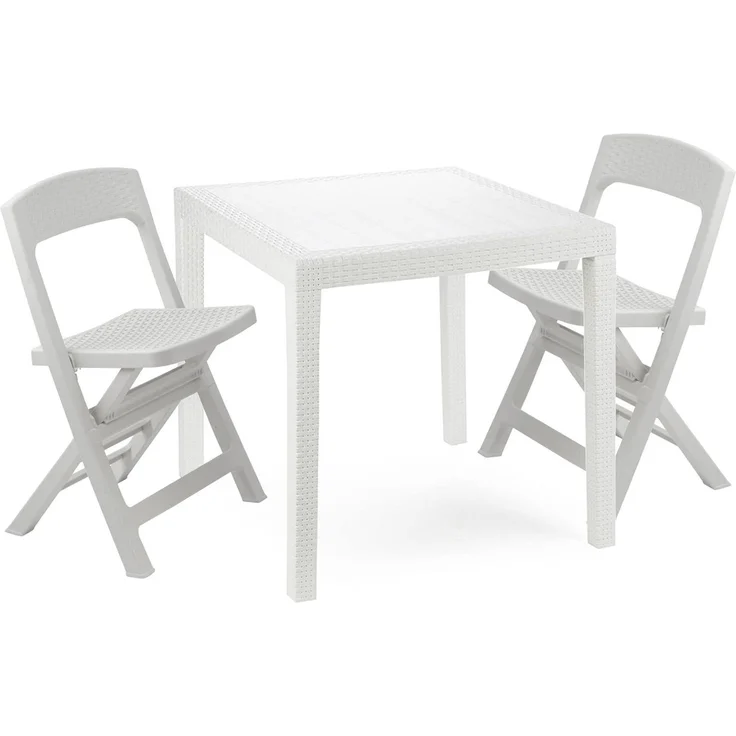 Dmora Outdoor Lounge Set Sanzeno, Outdoor oder Indoor Lounge Set, Quadratischer Tisch mit 2 Klappstühlen, Made in Italy, Weiß – Bild 1