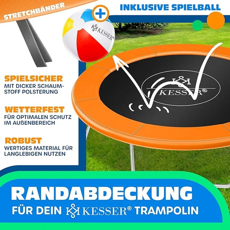 KESSER® Trampolin Randabdeckung, 100% UV-beständig, reißfest, Federabdeckung, Orange, ‎244 x 244 x 2 cm – Bild 3