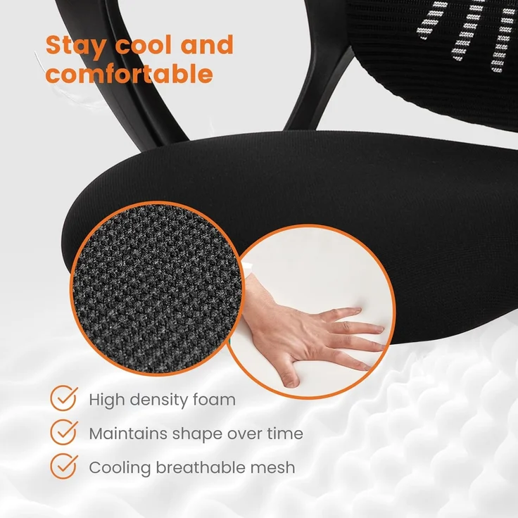 Sweetcrispy Bürostuhl, Computertisch, Managerial Chefsessel, ergonomischer Mid-Back Mesh Rollstuhl mit Rollen, Bequeme Lendenwirbelstütze, Bequeme Armlehnen für Zuhause, Schlafzimmer, Arbeitszimmer – Bild 3