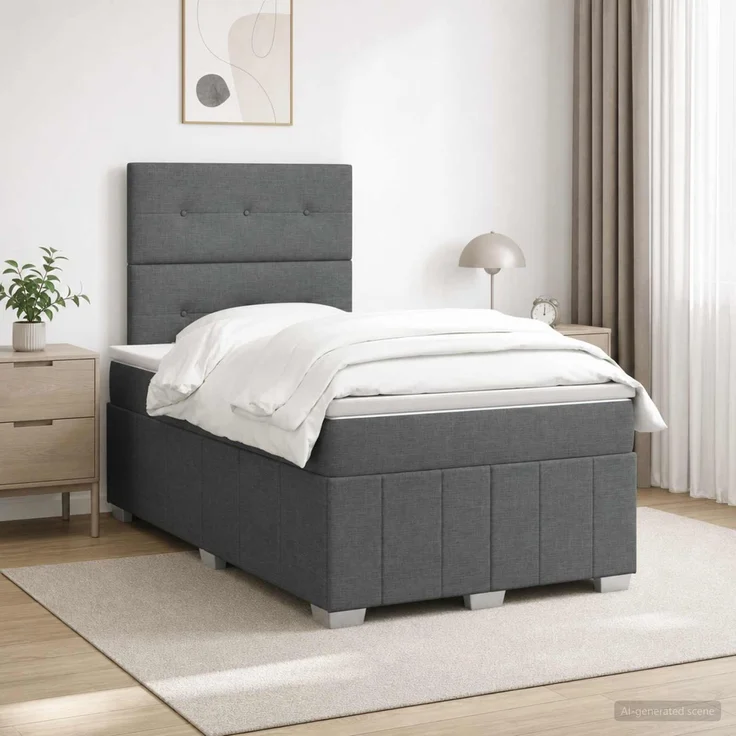 vidaXL Boxspringbett mit Matratze Dunkelgrau 120 x 190 cm Stoff 3454093 – Bild 1