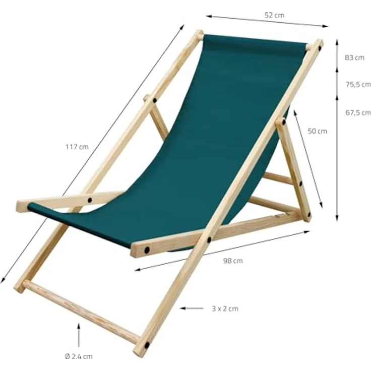 ECD Germany 2x Liegestuhl klappbar aus Holz, Dunkelgrün, bis 120kg, wetterfest mit drei Liegehöhen – Bild 3
