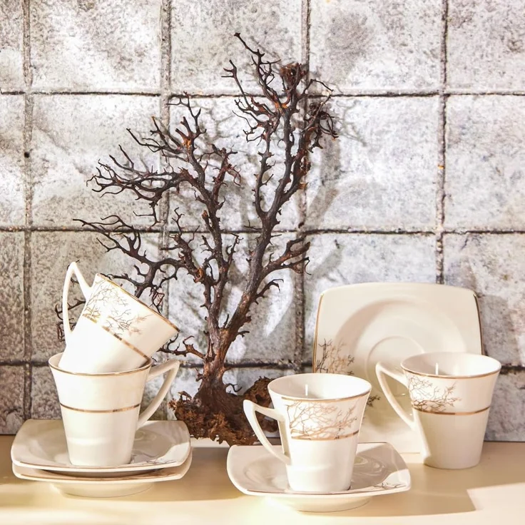 Karaca Kaffeeservice Karaca Autumn 85 ml Kaffeetasse mit Untertasse Set 6 Personen, Weiß – Bild 2