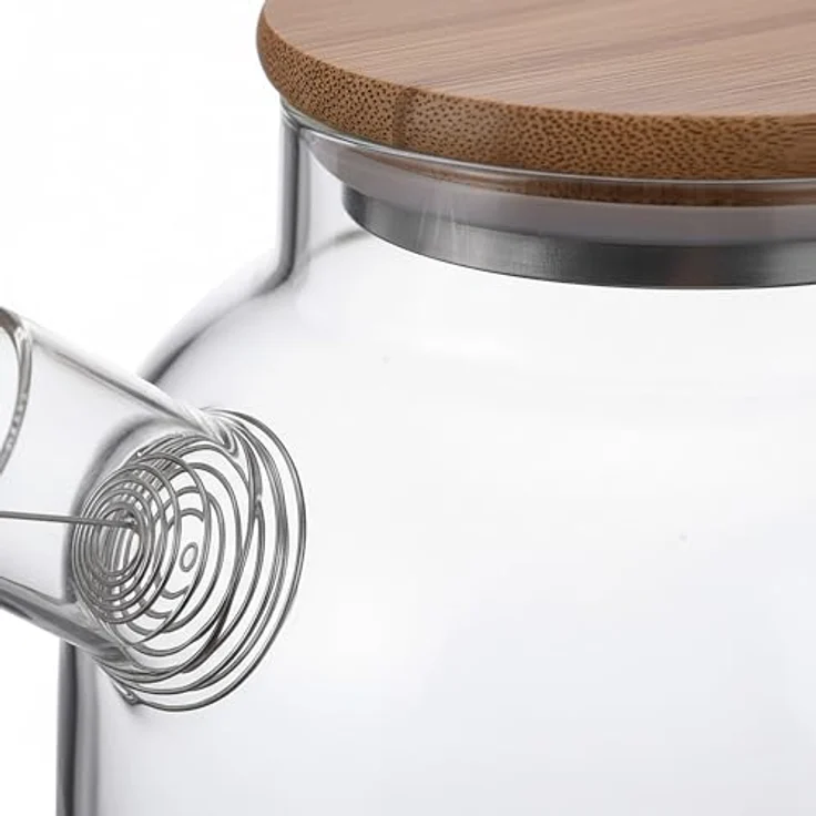 relaxdays Teekanne Glas mit Bambusdeckel, 1,8 Liter, Ausgusssieb für loser Tee und Teeblumen, transparent – Bild 6