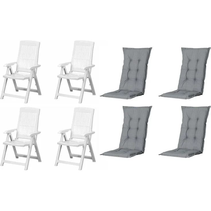 SET Tampa 4 x Klappsessel weiß, 4 x Auflage grau – Bild 1