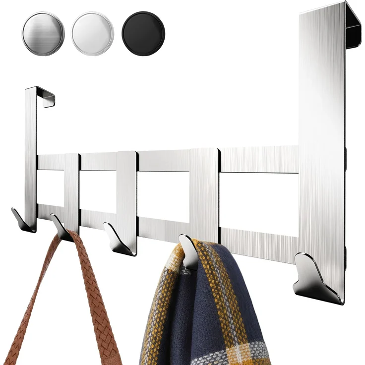 Aurelia Home Türgarderobe zum Einhängen, 5 Haken, Edelstahl, Silber – bis 30 kg – Bild 1