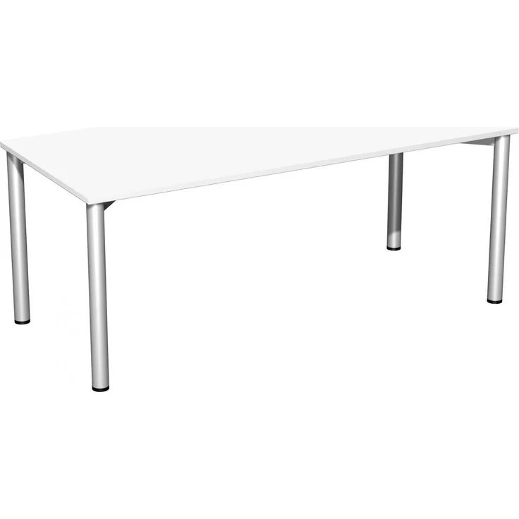 Konferenztisch Rundfuß, 180x80cm, Weiß Silber