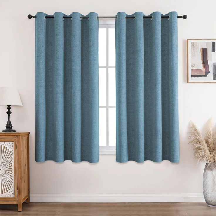 CUCRAF 100% Verdunkelungsvorhänge mit Ösen, Sonnenschutz, Thermo-Leinen-Ösenvorhänge für Wohnzimmer, Schlafzimmer, Himmelblau, H 137x B 117 cm, 2er Set