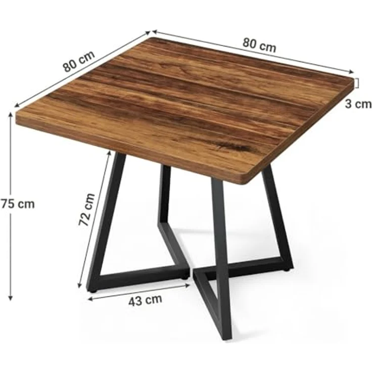 LITTLE TREE Kleiner Esstisch, 2er Set, 80×80 cm Küchentisch klein für 4 Personen, rustikaler brauner Holz-Küchentisch mit Metallbeinen, Mehrzweck Tisch für Esszimmer, Küche und Restaurant – Bild 2
