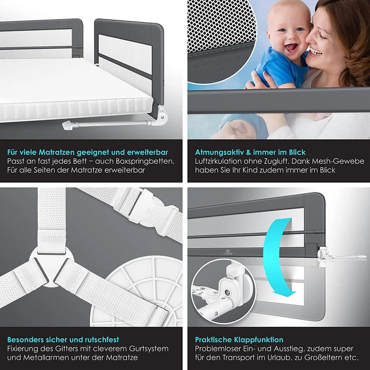 KESSER® Bettschutzgitter, Dunkelgrau, 150cm – Bild 3