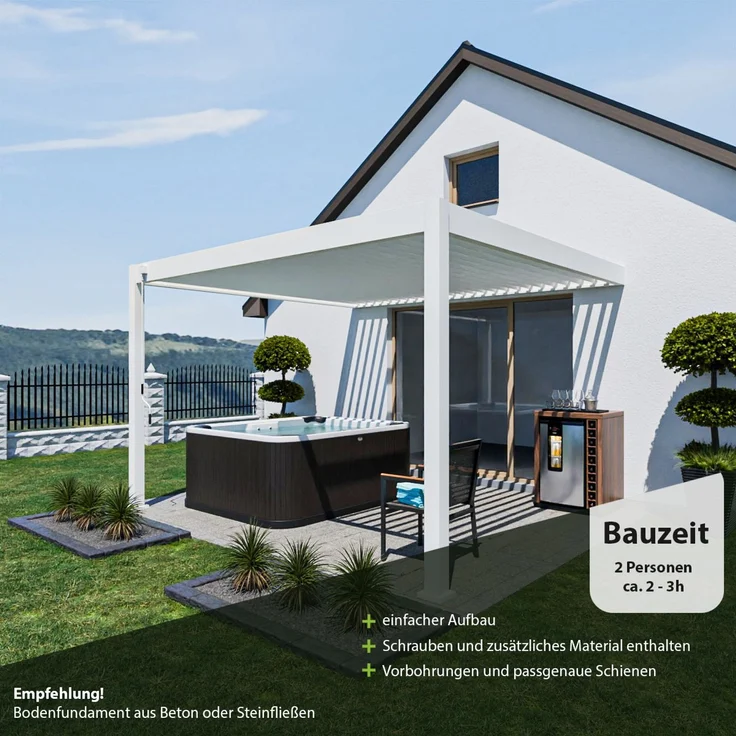 Weide Deluxe | Wand Pergola | Voll Aluminium | 3,6 x 4 M | Lamellendach weiß – Bild 4
