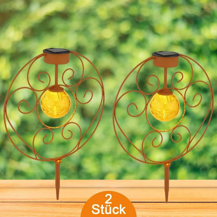 Solarleuchten Garten Kreis Kugel 2er Set Solarlampe Außen Außenleuchte Solar