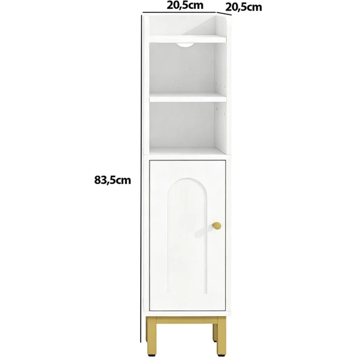 Halupeit Schmaler seitlicher Aufbewahrungsschrank für die Toilette, kleiner Badezimmerschrank, verstellbare Regalböden, platzsparender Bodenschrank, speziell für kleine Wohnungen entwickelt, einfach zu montieren, 20.5 x 20.5 x 83.5 cm, weiß und gold – Bild 3