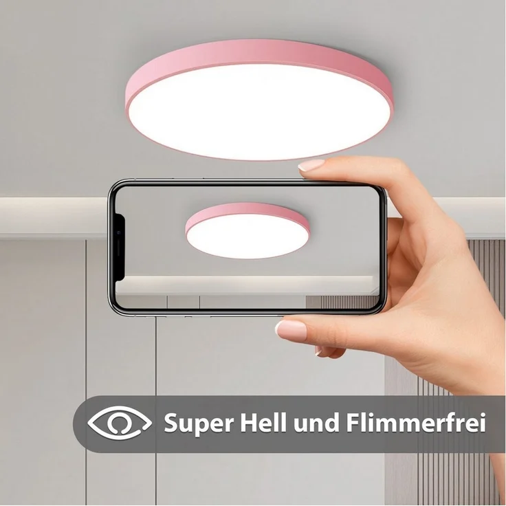 JDONG LED Deckenleuchte 36W Rund Flach Rosa/Grau/Blau Deckenlampe Durchmesser 40cm, 3000LM Kinderzimmerlamp, 3000K Warmweiß Modern Schlicht Lampe Dünn, für Schlafzimmer Flur Küche Wohnzimmer Balkon Keller – Bild 2