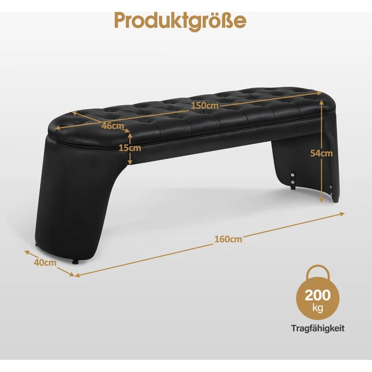 BarberPub 3-Sitzer Sitzbank für Friseursalon, Sitzbreite 150 cm, Moderne Wartebank Friseur, Polsterbank Schlafzimmer,Flurbank Friseureinrichtung W510 (Schwarz/Kunstleder) – Bild 3