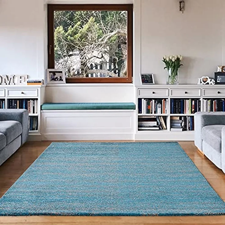 Vimoda Teppich Meliert Kurzflor Wohnzimmer Türkis Weiß Uni, Rechteckig, Höhe: 10 mm, Teppich retro, Wohnzimmer, Schlafzimmer & Flur – Bild 1