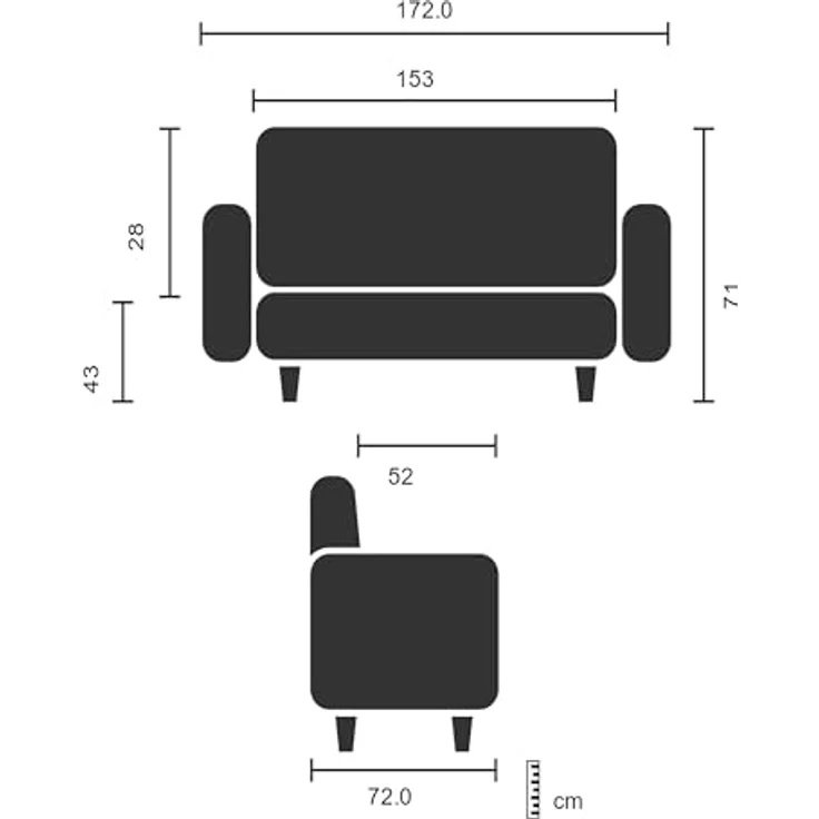 MID.YOU 3-Sitzer-Sofa Dunkelgrau, Textil, 172x71x72 cm, Rücken echt, max. Belastbarkeit 350 kg – Bild 2