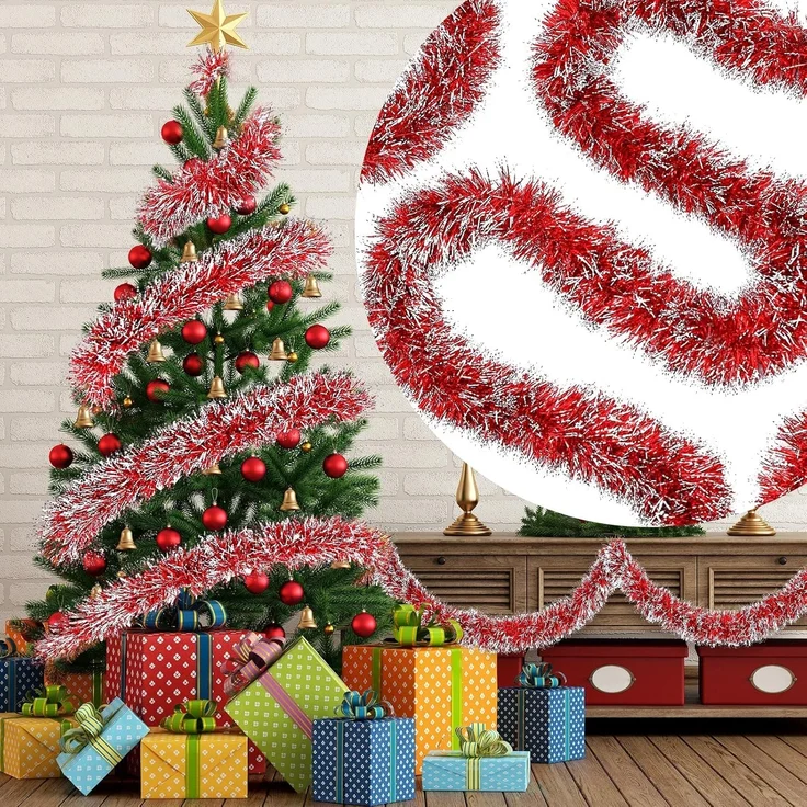 4 m Weihnachtsdekoration, Baumform, hängend, Silber, Innen & Außen, 2m pro Teil – Bild 1