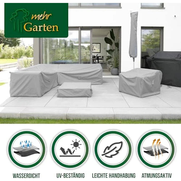 Mehr Garten Premium Protect Lounge Abdeckung L-Form, 270x270x80 cm, hellgrau, wasserdicht, UV-beständig und atmungsaktives 2-lagiges Polyestergewebe – Bild 3