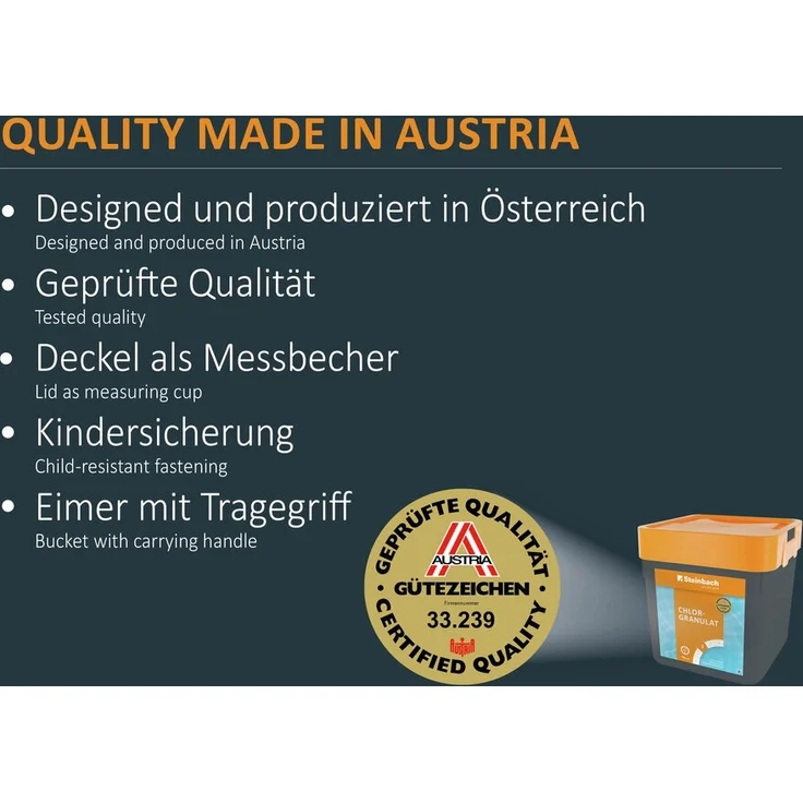 Steinbach | Poolpflege Starter-Set | Chlorgranulat 1 kg + Kristallklar flüssig 1 l | Perfektes Set zur Reinigung und Wartung | Ideal zur Erstdosierung und Schockbehandlung – Bild 10