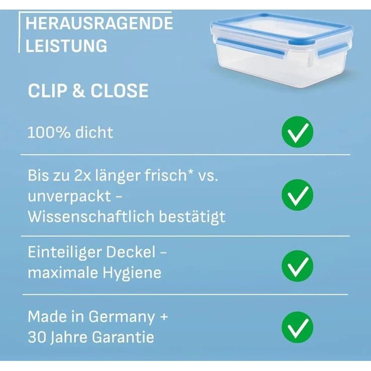 Emsa Frischhaltedose Clip&Close, Polyprophylen (PP), (Set, 6-tlg), Made in Germany, mikrowellengeeignet, (6 Dosen m. Deckel) – Bild 6