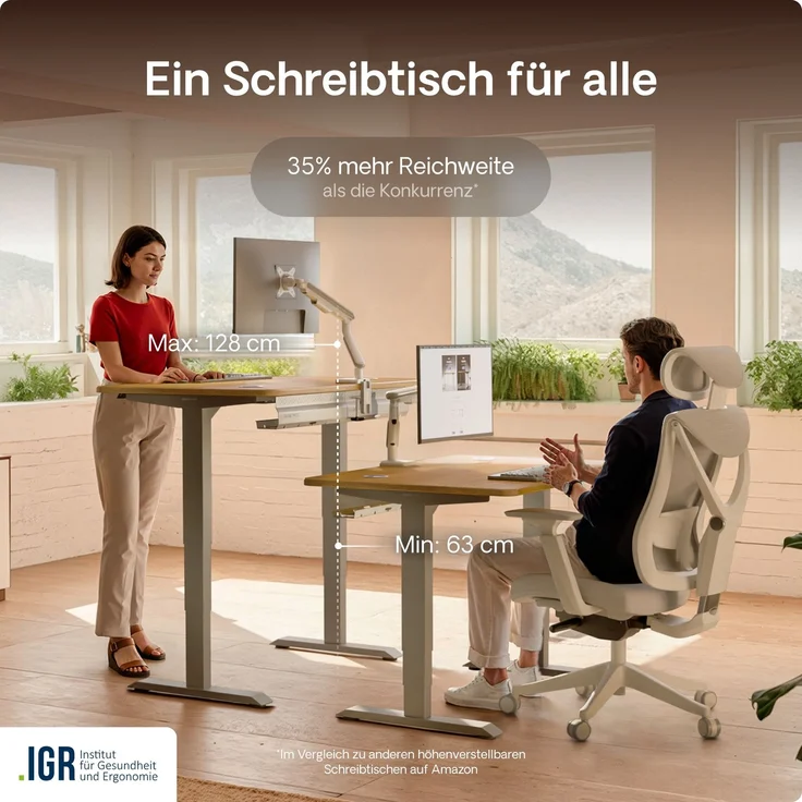 Desktronic HomePro Elektrisch höhenverstellbarer Schreibtisch 180x80cm Massive Eiche/Grau mit Memory-Funktion, Anti-Kollisions Technologie, USB-A und USB-C-Ladeanschlüssen – Bild 7