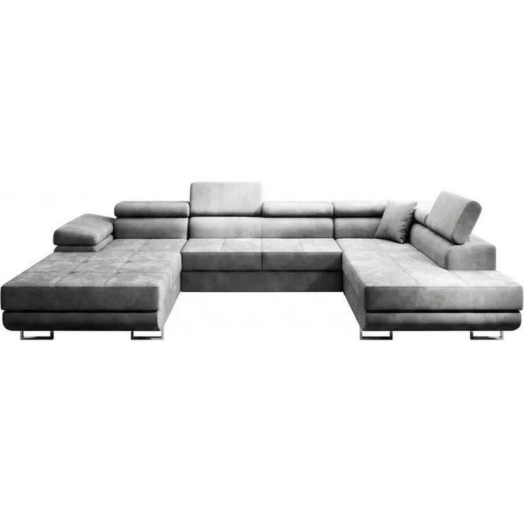 Muffo Ecksofa WILD U, Verstellbare Kopfstützen, elegante Metallbeine, 2 Bettzeugkasten, gelegentliche Schlaffunktion