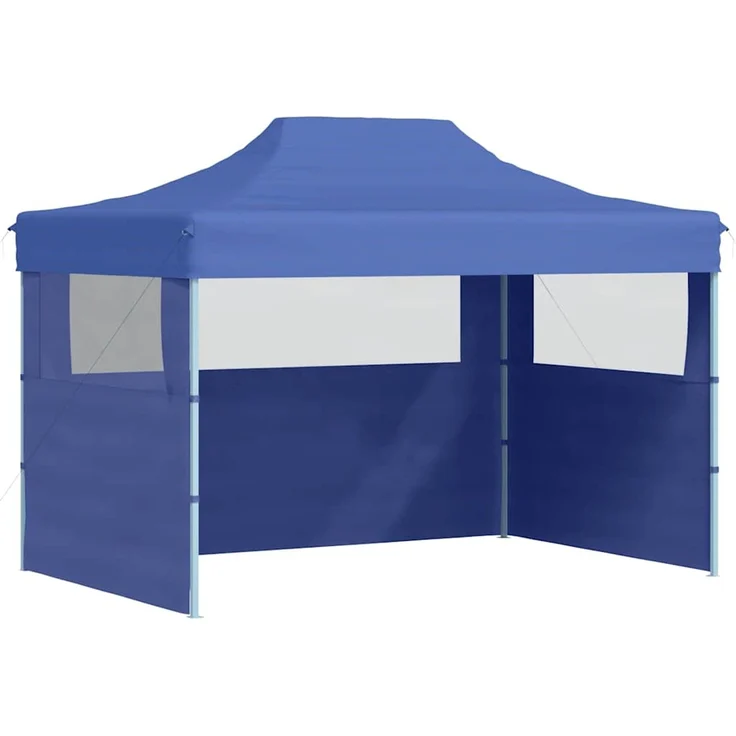 Profi-Partyzelt Faltbar, Gartenzelt mit 3 Seitenwänden 3x4m Stahl Blau – Bild 2