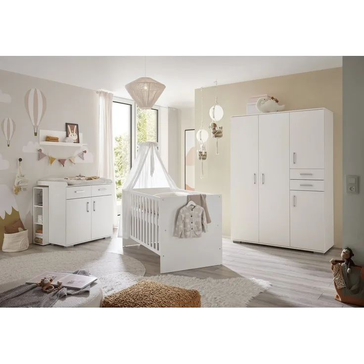 Storado Babymöbel-Set Sienna 7-teilig 70×140cm, Kinderzimmer-Set, Farbe wählbar, Mitwachsendes Babybett, Wickelkommode und geräumiger Schrank