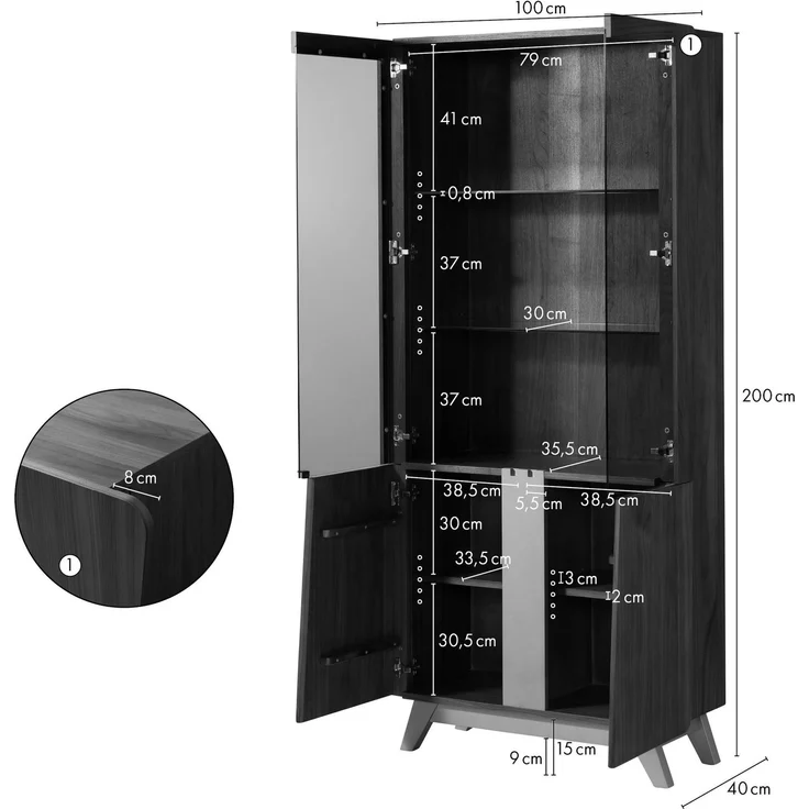Vitrine Nussbaum-Echtholzfurnier 100x40x200 braun lackiert BUTTERFLY #100 – Bild 8