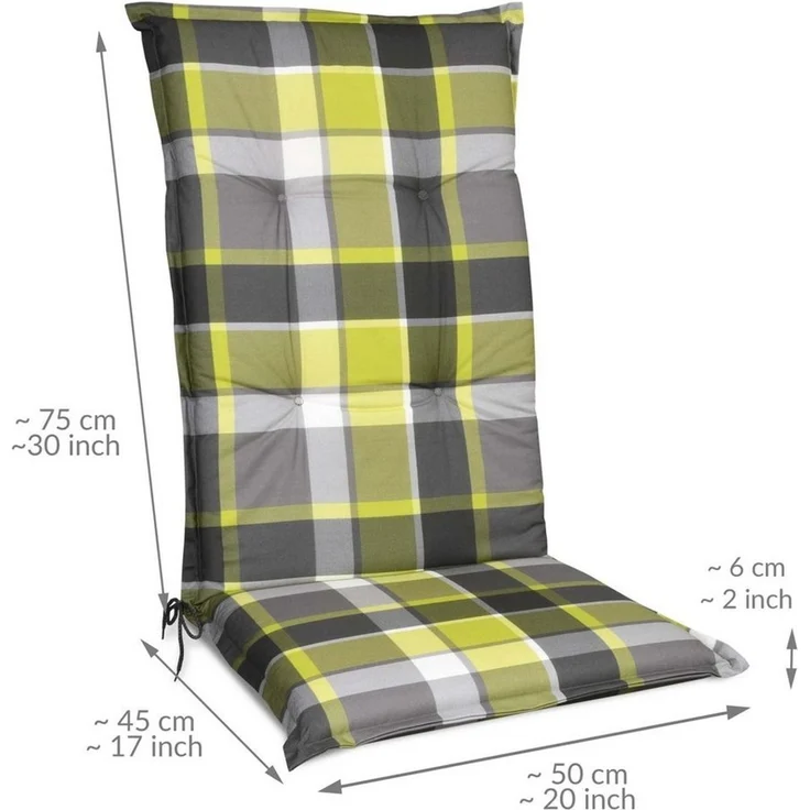 Beautissu Hochlehnerauflage 8er Set Hochlehner Auflagen Set 120x50 cm Polster Grün Kariert, 6cm Dicke Polsterauflage rutschfest UV-Lichtecht 5 Stuhlkissen – Bild 3
