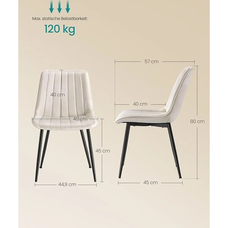 SONGMICS Esszimmerstuhl 4er Set, Küchenstuhl, Polsterstuhl, bis 120 kg belastbar, Stahlbeine, Gebogene Rückenlehne, für Esszimmer, Küche, cappuccinobeige-tintenschwarz – Bild 5