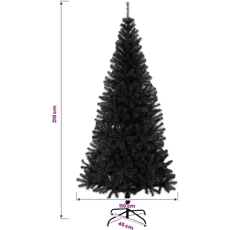 vidaXL Weihnachtsbaum mit LED-Beleuchtung Schwarz 210 cm PVC und Stahl 3396492 – Bild 12