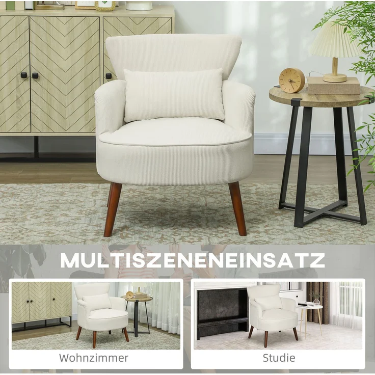DESVIAE Sessel gepolstert mit Lendenkissen 69,5x78x69 cm Polyester cremeweiß – Bild 6