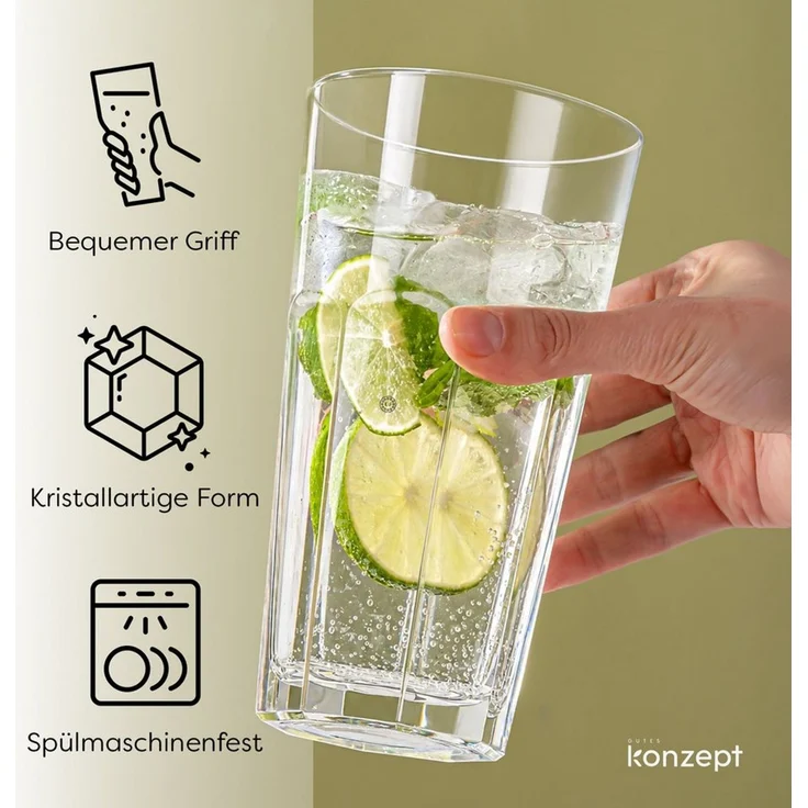 KONZEPT Gläser-Set 620 ml, spülmaschinenfest, aus transparentem Glas, 4-tlg, Kühlschranksicher, Rostbeständig, Rutschfest, Strapazierfähig – Bild 4