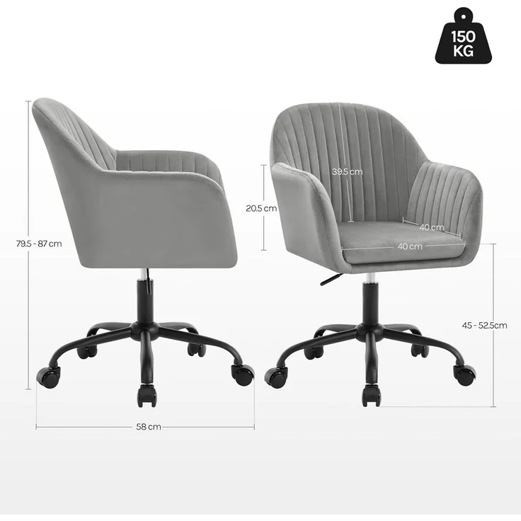 Woltu Schreibtischstuhl, Homeoffice Stuhl mit Rollen, Schminkstuhl höhenverstellbar – Bild 3