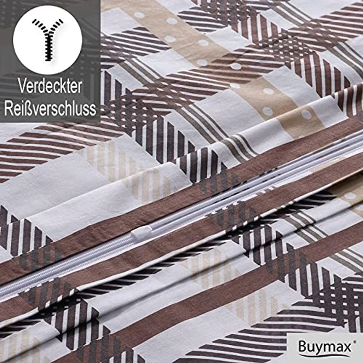 Buymax Bettwäsche Bettbezug-Set, Renforce: 100% Baumwolle, 3 teilig, 200x220 cm, mit Reißverschluss, Sterne Muster, Weiß Rot – Bild 4