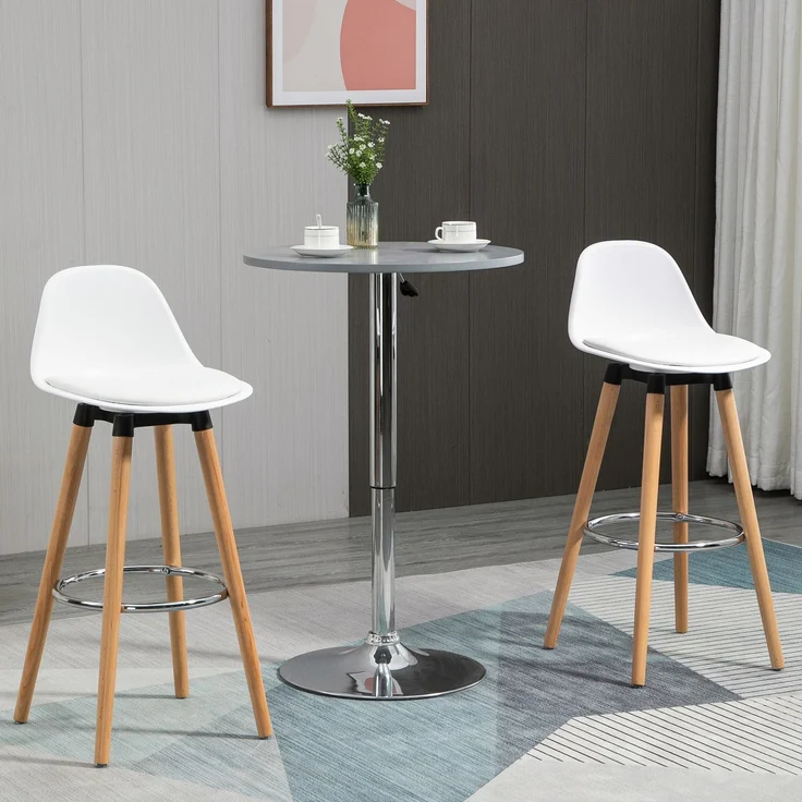 2er-Set Barhocker Barstühle Skandi-Design, Fußtstütze, 43 cm x 43 cm x 91 cm, Natur + Weiß--Weiß--91x43x43cm--YOUDENOVA – Bild 3