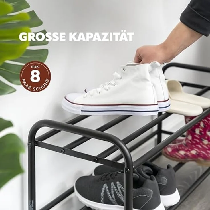 eluno Schuhregal für ca. 8 Paar Schuhe, 2 Ablagen, schwarz – Bild 3