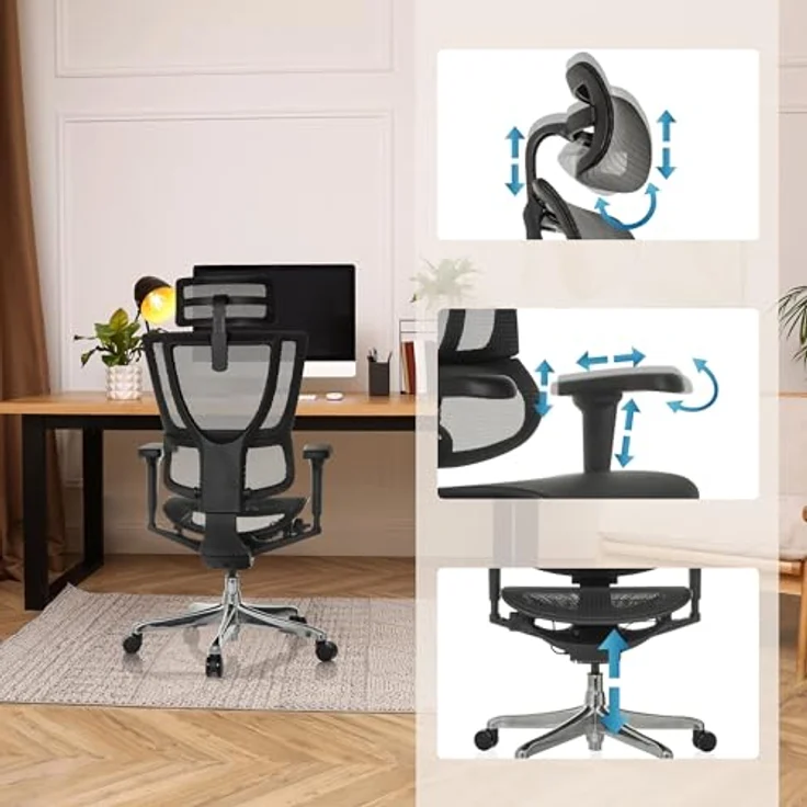 MID.YOU Drehstuhl Schwarz, Textil, ergonomische Rückenlehne, inklusive Armlehnen, 71x135x75 cm – Bild 5