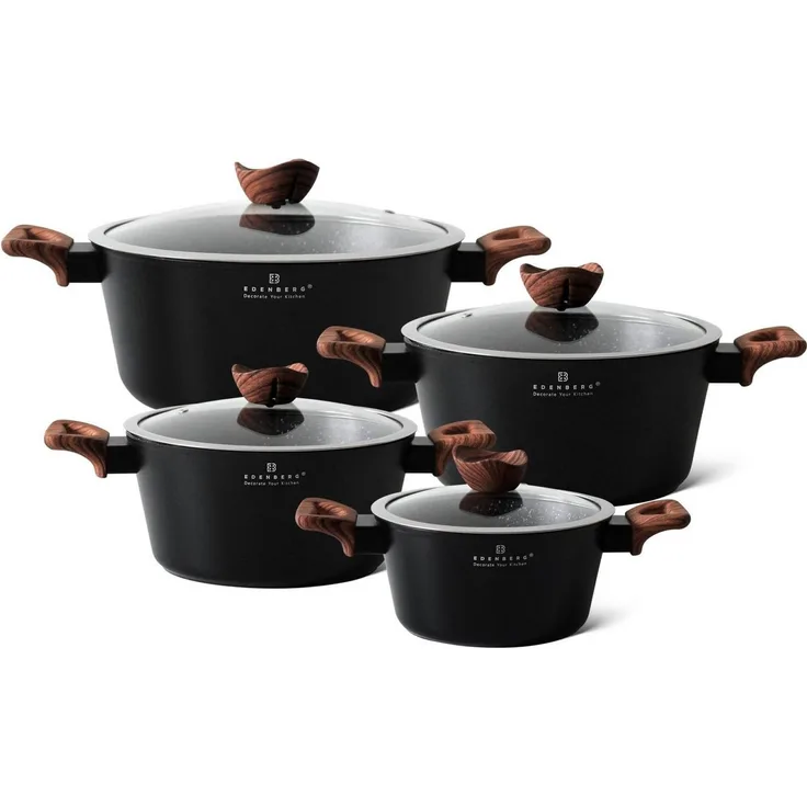 Edenberg Topf-Set Klassische schwarze Töpfe, in 4 verschiedenen Größen und in 4 Farben, Aluminium, Keramik (Gönnen Sie sich stilvolles Kochen auf höchstem Niveau – mit diesem eleganten Topfset, das Design, Qualität und Funktionalität perfekt vereint, 8...