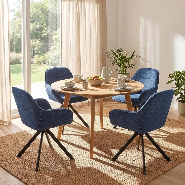 GOEURVANT 1370 Esszimmerstühle 4er-Set mit Armlehnen, 360° Drehbar, Chenille - Blau – Bild 2