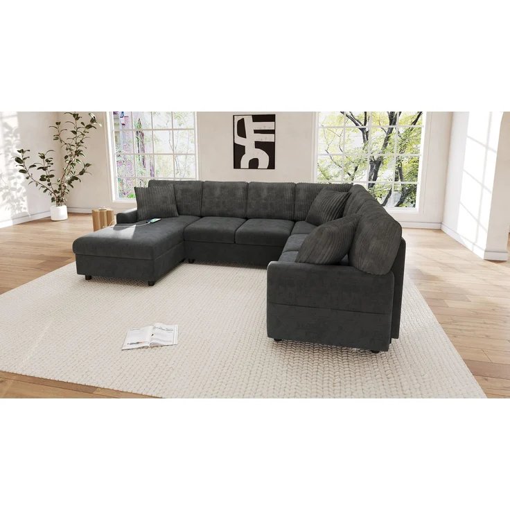 ZUBALIYA Modulare Wohnlandschaft, mit USB-C-Anschluss, H 83 × T 196 × B 249 cm, Grau, Chenille / Cord – Bild 9