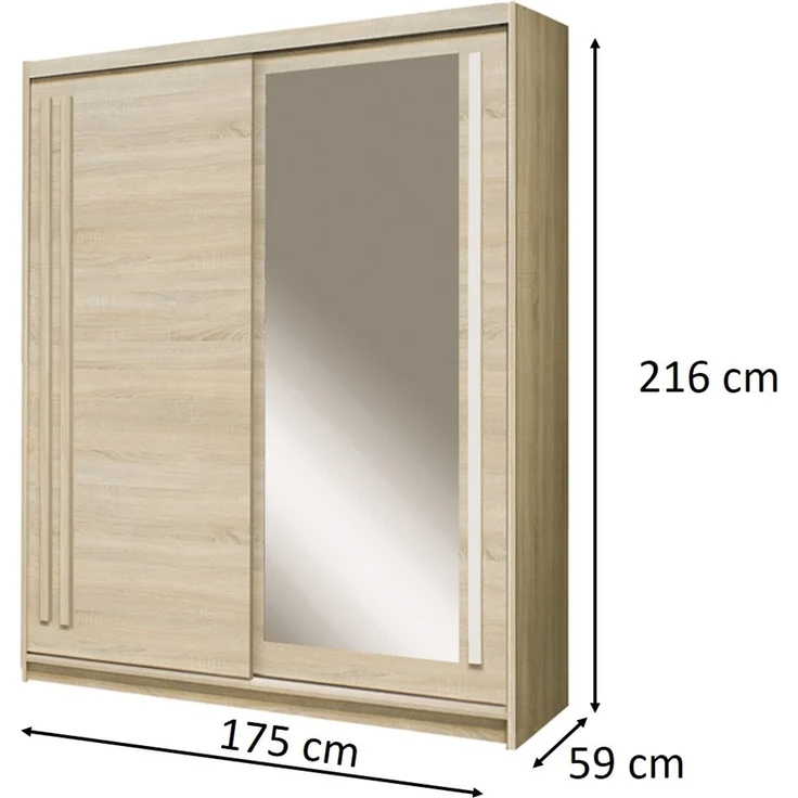 EFFECT Schwebetürenschrank 175 cm mit Spiegel, Sonoma/Andersen – Bild 5
