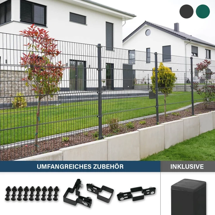 HOME DELUXE Doppelstabmattenzaun inkl. Eckpfosten MORATA Anthrazit / Grün - 120 cm x 30 m ohne Eckpfosten
