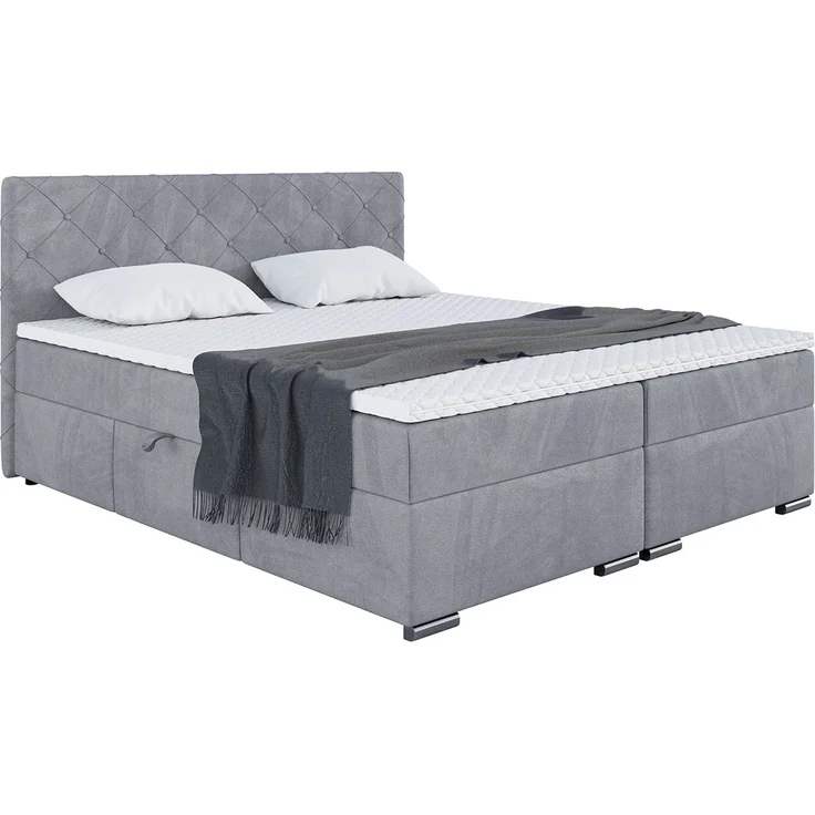 MEBLINI Boxspringbett MALDINI 160x200cm - H3B/Grau Samt - mit Bettkasten - Polsterbett - Doppelbett mit Topper & Bonellfederkern-Matratze – Bild 2