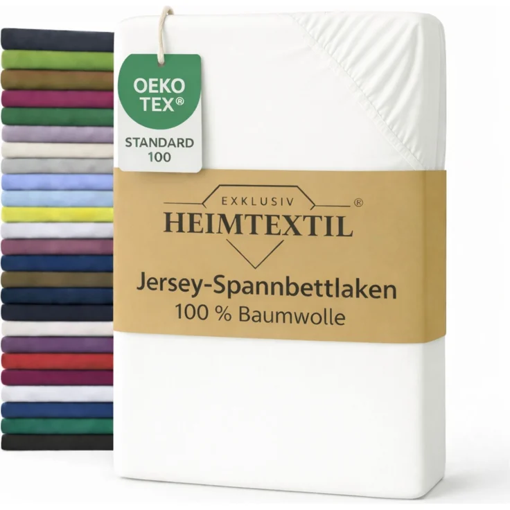 EXKLUSIV HEIMTEXTIL Jersey Spannbettlaken Premium 160 x 200 cm Weiss 100% Baumwolle Öko - Tex Zertifiziert Bed-Sheet Bettlaken Spannbetttuch Topper Leinentuch – Bild 1