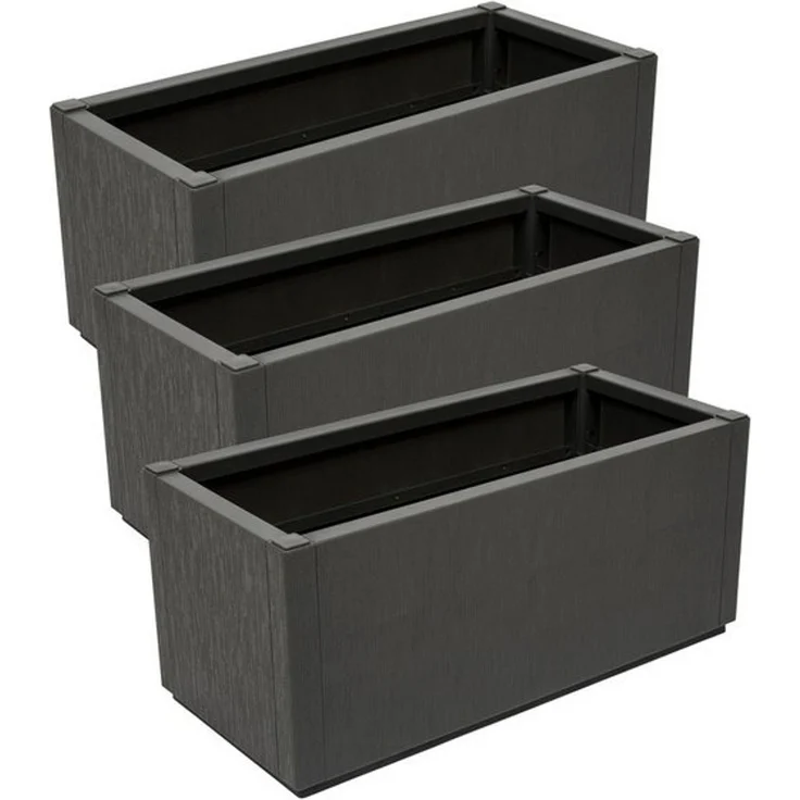Kreher Pflanzkübel 'Ethica' aus Kunststoff, 80 x 36 x 36 cm, Strukturiert, Anthrazit (3 St) – Bild 1