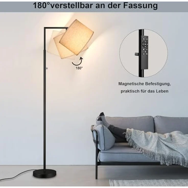 ROTTOGOON Dimmbare Stehlampe mit Fernbedienung Moderne Stehlampen mit 4 Farbtemperaturen und Beigefarbenem Schirm Hohe Stehlampe für Wohnzimmer Schlafzimmer Büro (inkl. LED-Lampe) Schwarz – Bild 4